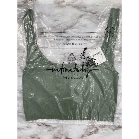 Free People NWT Scoop Neck Crop Seamless Sleeveless Stretch Tank Top Army M New - Picture 6 of 8